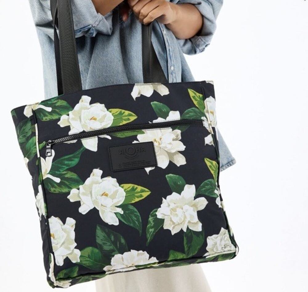 ALOHA Collection Gardenia Keep It Light Daily Tote Bag Black Floral